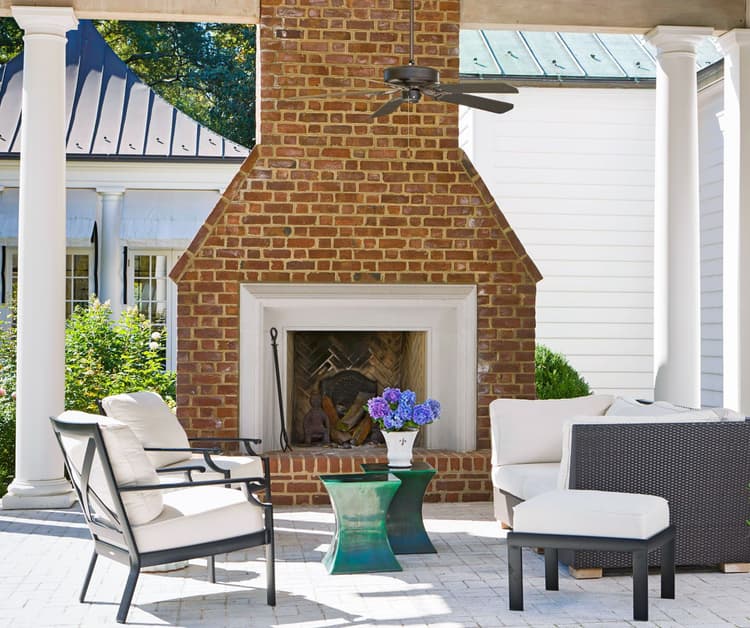 Brick patio and chimney